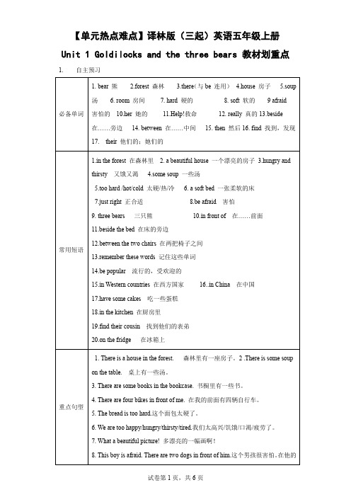 【单元热点难点】译林版(三起)英语五年级上册Unit 1  教材划重点-(含解析)