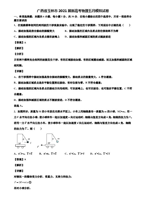 广西省玉林市2021届新高考物理五月模拟试卷含解析