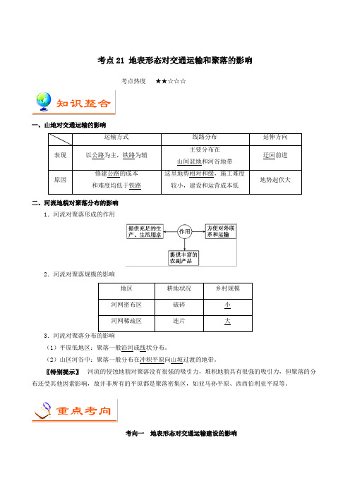 备战2020年高考地理考点一遍过考点21地表形态对交通运输和聚落的影响(含解析)