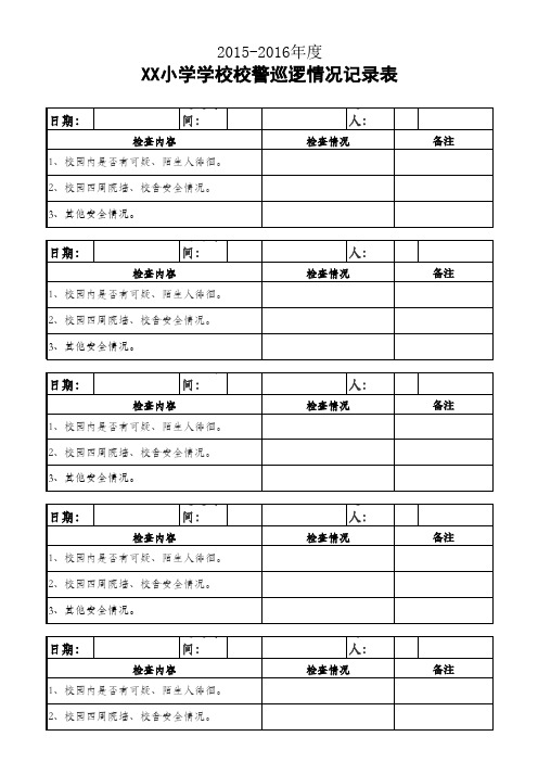 2015-2016年度XX小学学校校警巡逻情况记录表