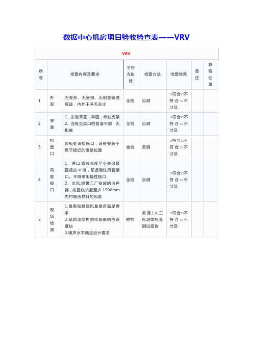 数据中心机房项目验收检查表——VRV