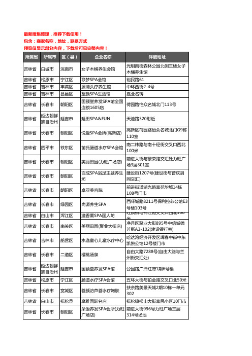 新版吉林省SPA企业公司商家户名录单联系方式地址大全125家