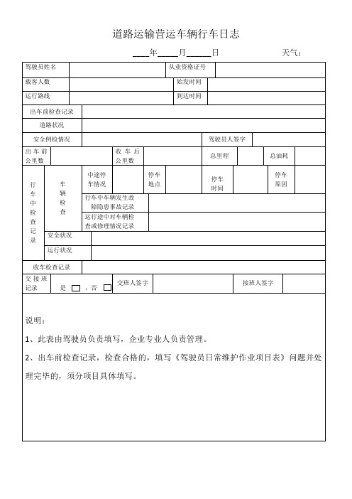 道路运输营运车辆行车日志(空白版)