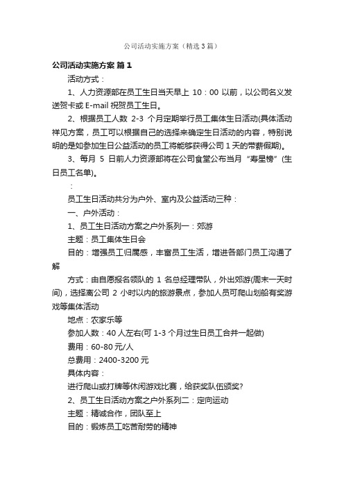 公司活动实施方案（精选3篇）