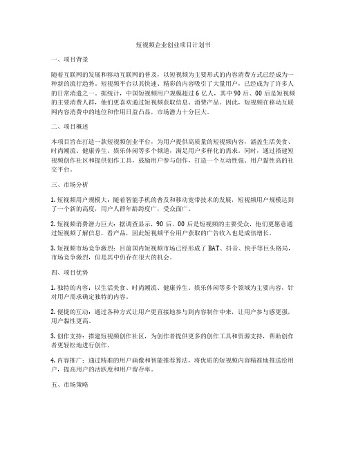 短视频企业创业项目计划书