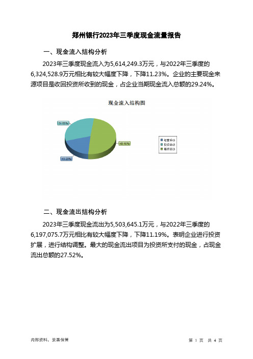 002936郑州银行2023年三季度现金流量报告