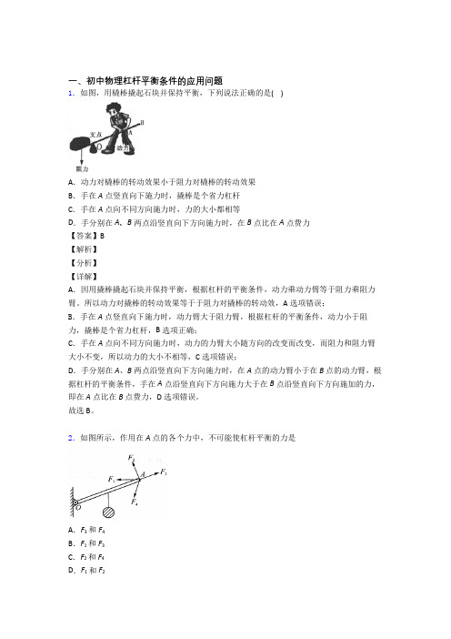 中考物理《杠杆平衡条件的应用问题的综合》专项训练附详细答案