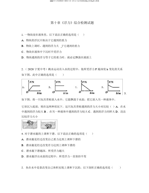 2020年八年级物理下册第十章《浮力》综合检测试题(无答案)新人教版