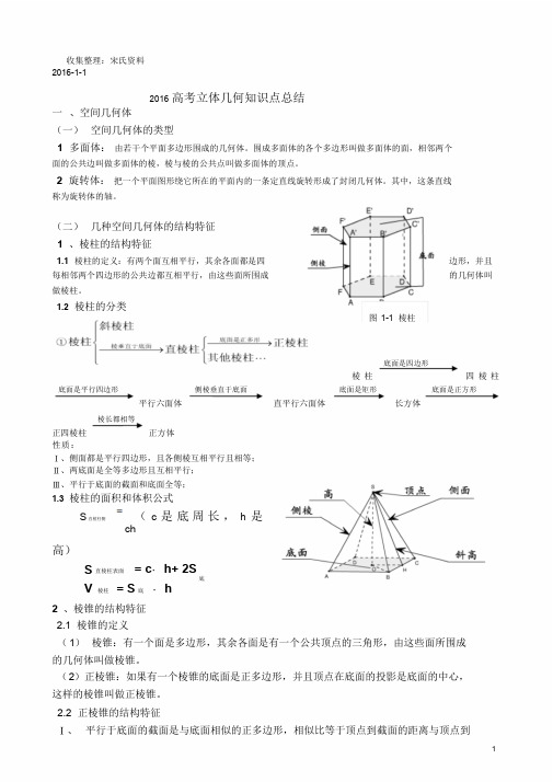 高考立体几何知识点总结(详细)