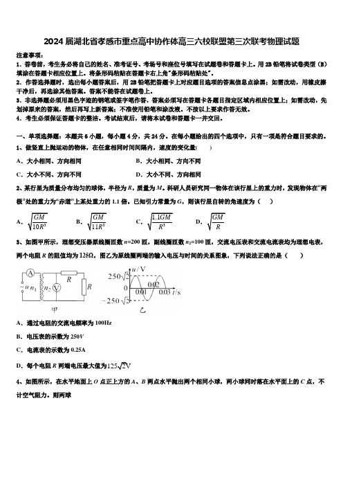 2024届湖北省孝感市重点高中协作体高三六校联盟第三次联考物理试题