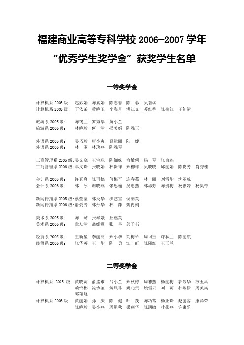 福建商业高等专科学校2006—2007学年优秀学生奖学金