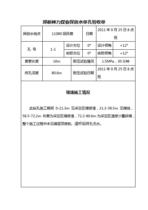 神力单孔验收单