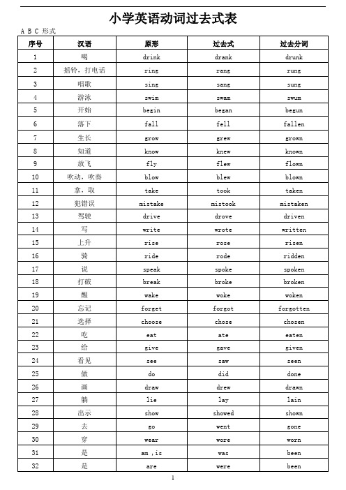 小学英语动词过去式-过去分词(精心整理)