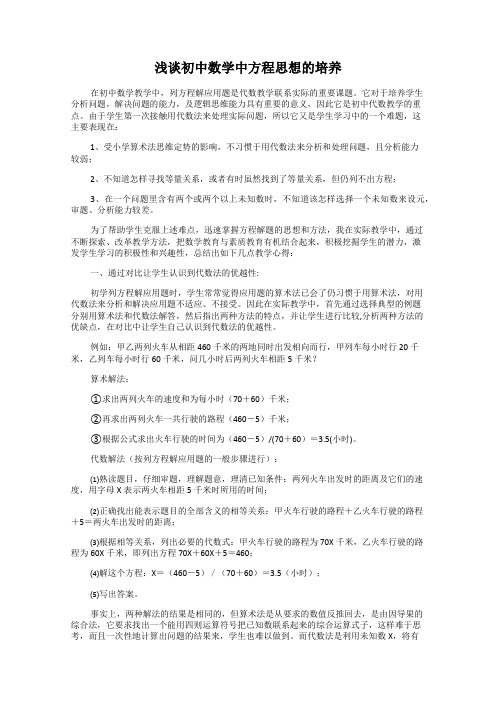 浅谈初中数学中方程思想的培养