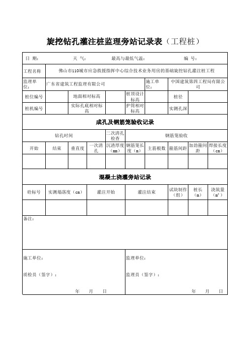 旋挖钻孔灌注桩监理旁站记录表