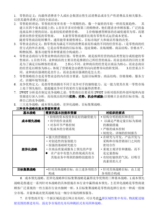 零售学复习重点