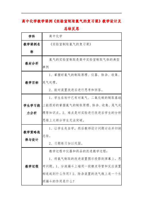 高中化学教学课例《实验室制取氯气的复习课》课程思政核心素养教学设计及总结反思