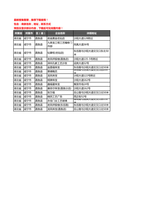 新版湖北省咸宁市嘉鱼县工艺品企业公司商家户名录单联系方式地址大全16家