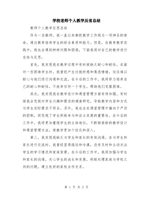 学校老师个人教学反省总结