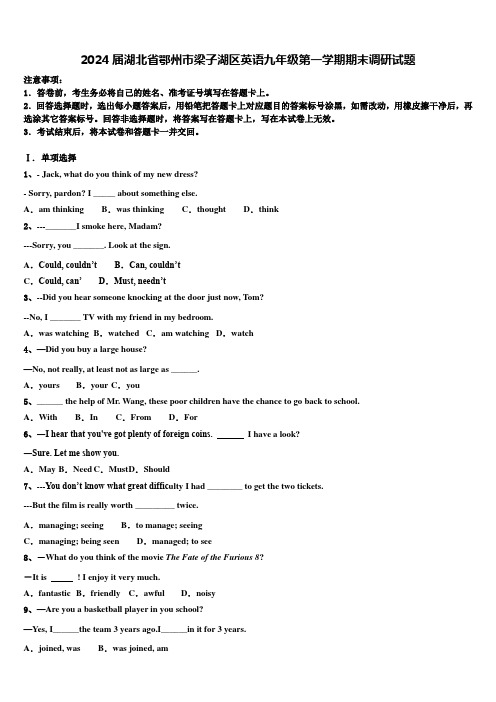 2024届湖北省鄂州市梁子湖区英语九年级第一学期期末调研试题含解析