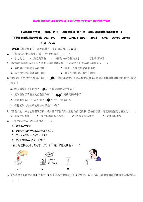 重庆市万州区岩口复兴学校2014届九年级下学期第一次月考化学试题