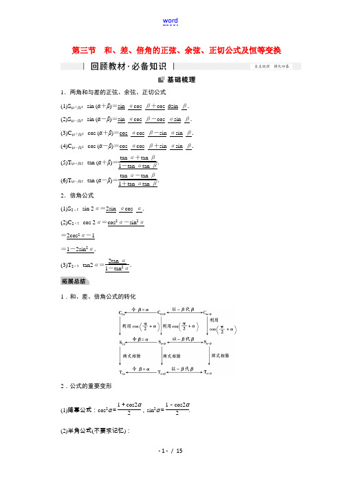 2022届高考数学一轮复习第三章三角函数解三角形3.3和差倍角的正弦余弦正切公式及恒等变换学案理新人