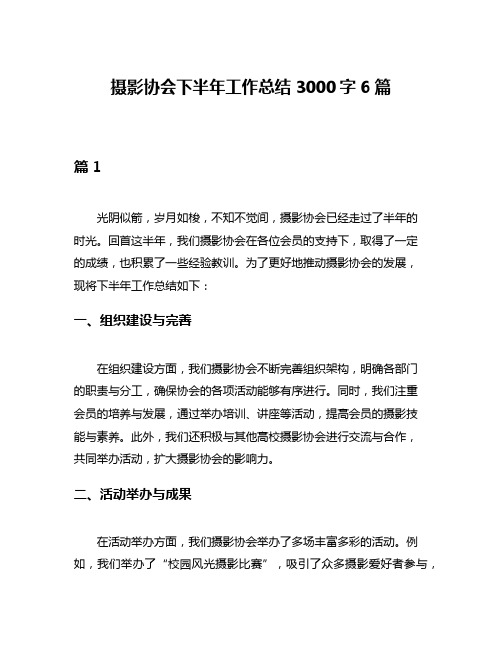 摄影协会下半年工作总结3000字6篇