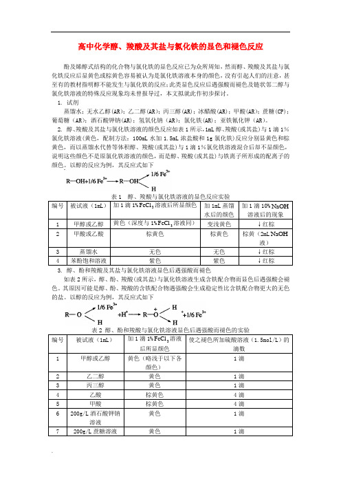 高中化学醇、羧酸及其盐与氯化铁的显色和褪色反应-专题辅导