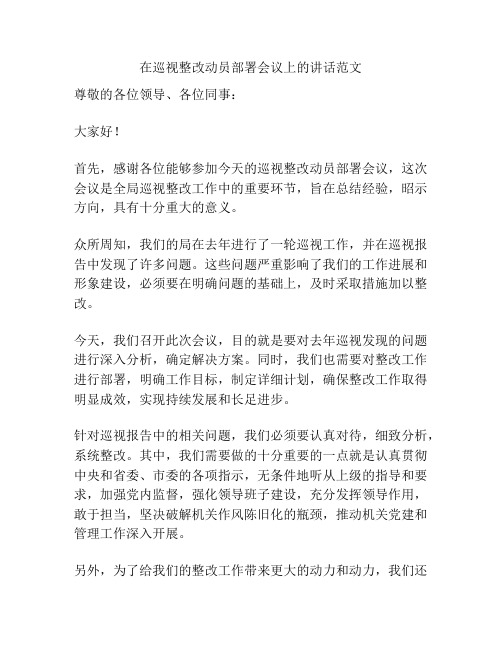 在巡视整改动员部署会议上的讲话范文