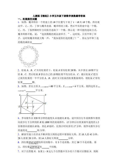 人教版【精选】小学五年级下册数学奥数题带答案