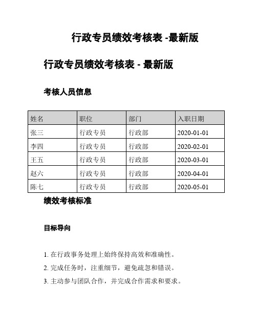 行政专员绩效考核表 -最新版