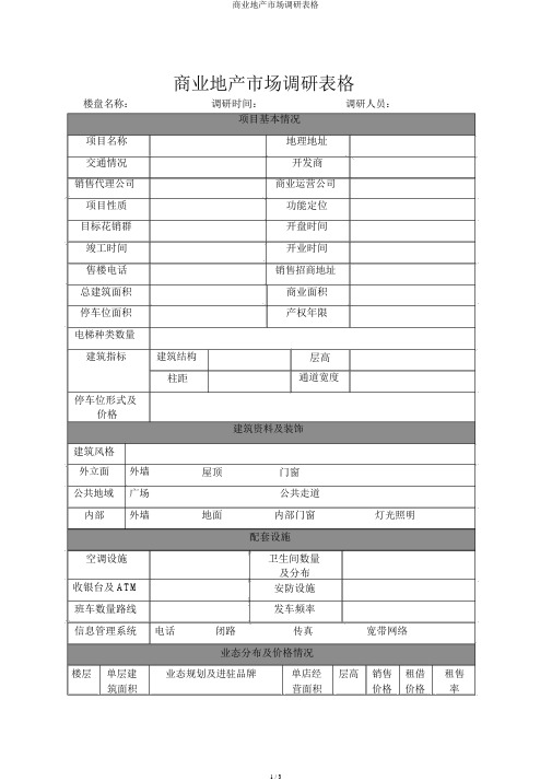 商业地产市场调研表格