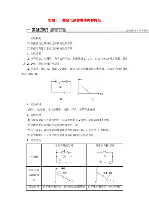 2020版高考物理一轮复习第8章实验10测定电源的电动势和内阻教学案新人教版