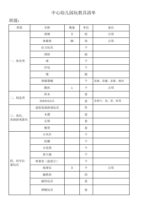 中心幼儿园玩教具清单