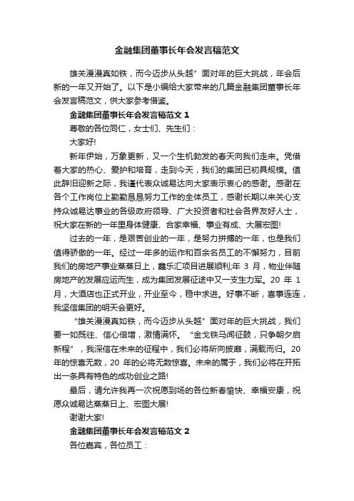 金融集团董事长年会发言稿范文