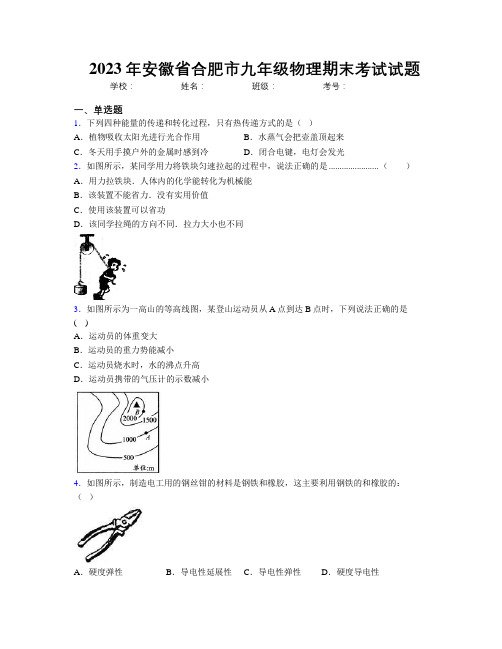 最新2023年安徽省合肥市九年级物理期末考试试题及解析