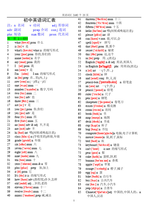 2018年初中英语单词表大全2182个(带音标)