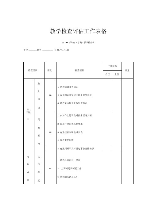 教学检查评估工作表格