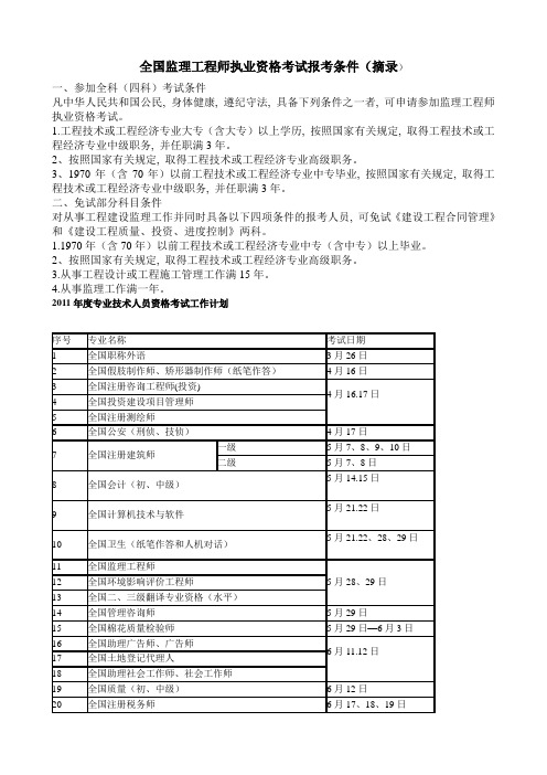 全国监理工程师执业资格考试报考条件