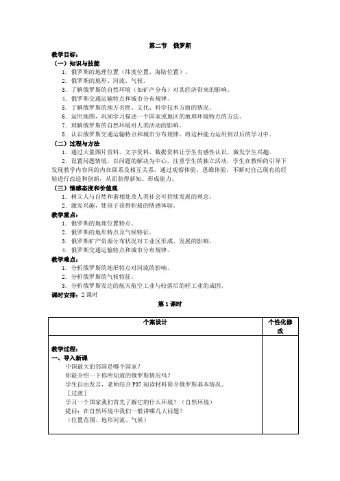 商务星球版地理 七下 8.2俄罗斯 教案设计