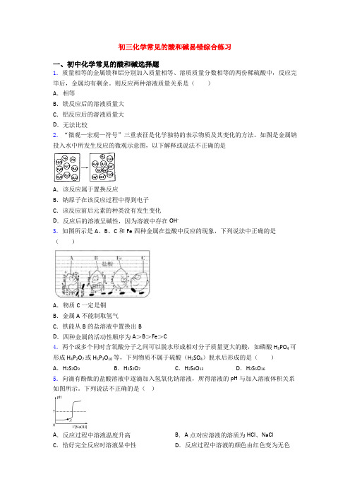 初三化学常见的酸和碱易错综合练习