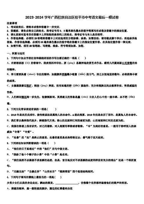 2023-2024学年广西壮族自治区桂平市中考语文最后一模试卷含解析