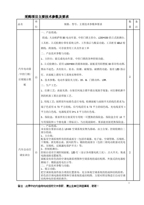 采购项目主要技术参数及要求