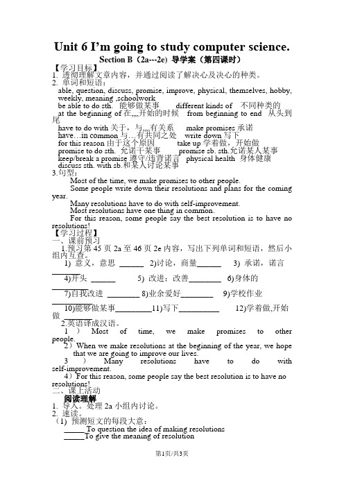 人教版英语八年级上Unit6 Section B(2a2e)  导学案(无答案)