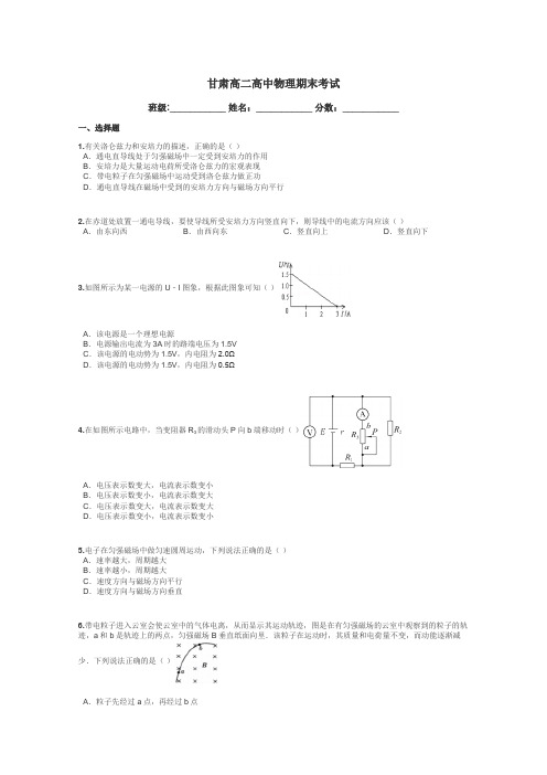 甘肃高二高中物理期末考试带答案解析
