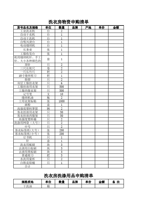 洗衣房物资申购清单