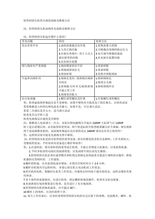 铝型材挤压机常出现的故障及维修方法