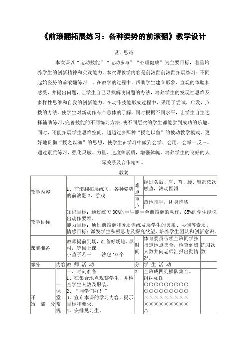 《前滚翻拓展练习：各种姿势的前滚翻》教学设计