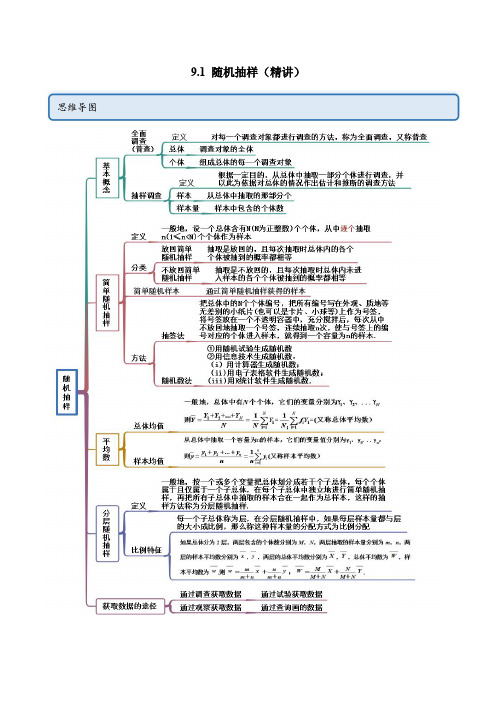 人教版高中数学精讲精练必修二9.1 随机抽样(精讲)(解析版)