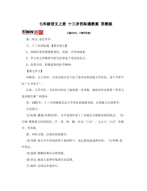 最新七年级语文上册+十三岁的际遇教案+苏教版名师优秀教案